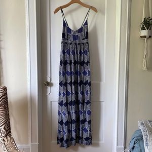 LOFT blue and black maxi dress with adjustable criss cross straps